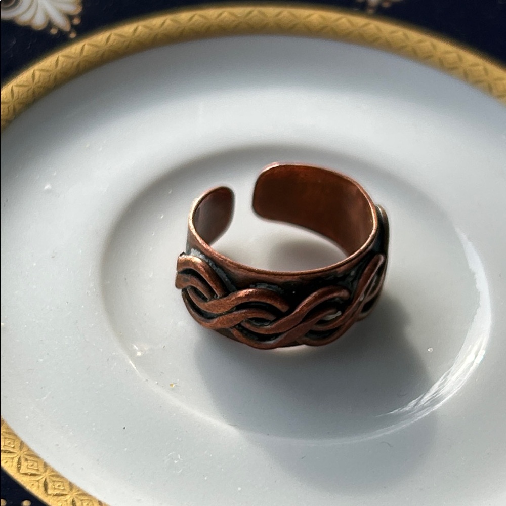 Vintage Solid Copper Braided Adjustable Cuff Ring - image 4